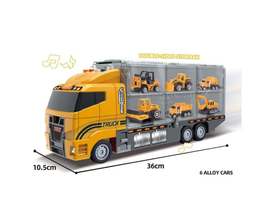 Large Engineering Container Truck With 6 Small Die-Cast Construction Vehicles