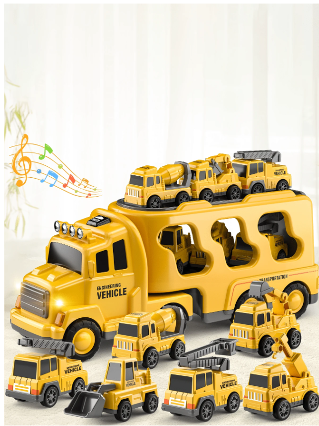 TEMI TEMI Construction Truck Toys Cars For Toddlers 3-5 - 7-In-1 Friction Power Vehicle Toy